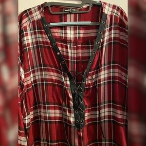 Plaid Top with Lace up Front